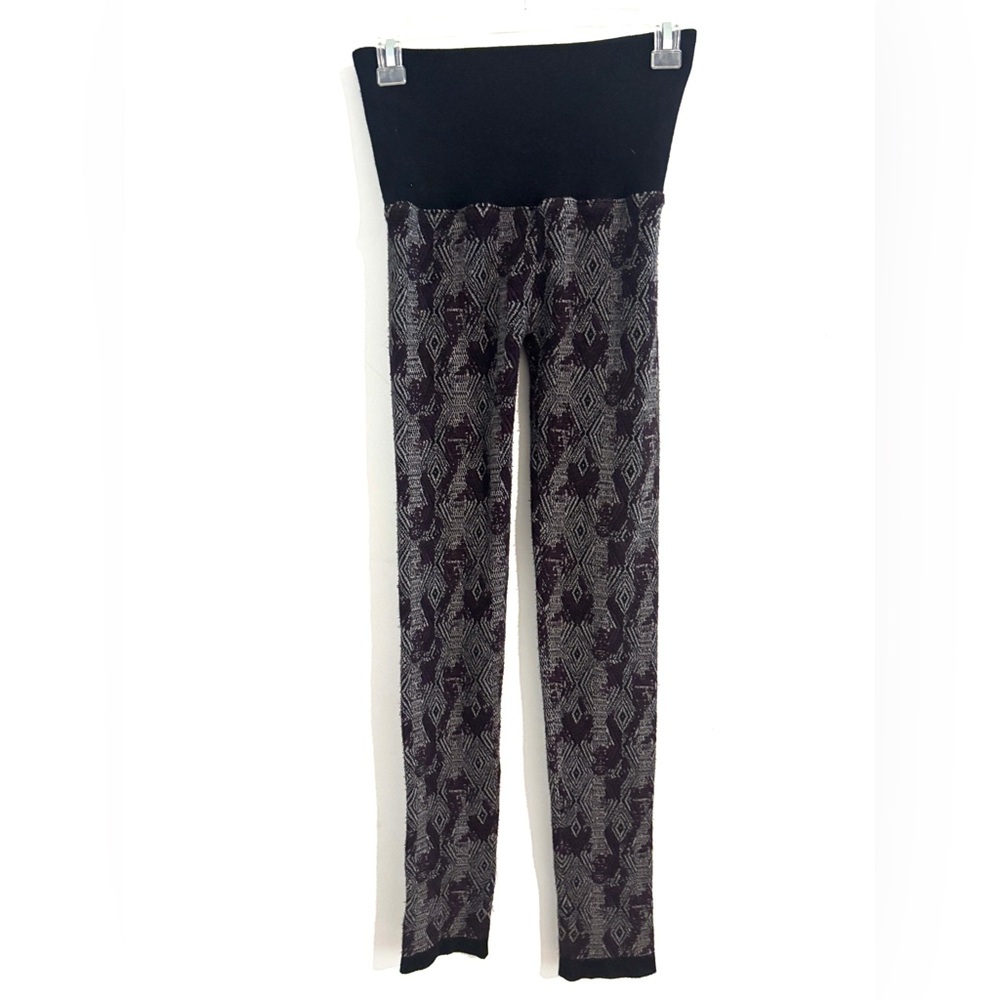 M. Rena Size OSFA (S-XL) Black, Purple and Gray Patterned Leggings
